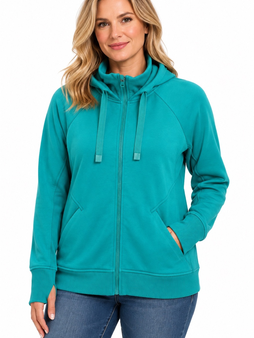 Athleta Triumph Full-Zip Green Hoodie Athletic Wear Layer Pockets Sz L